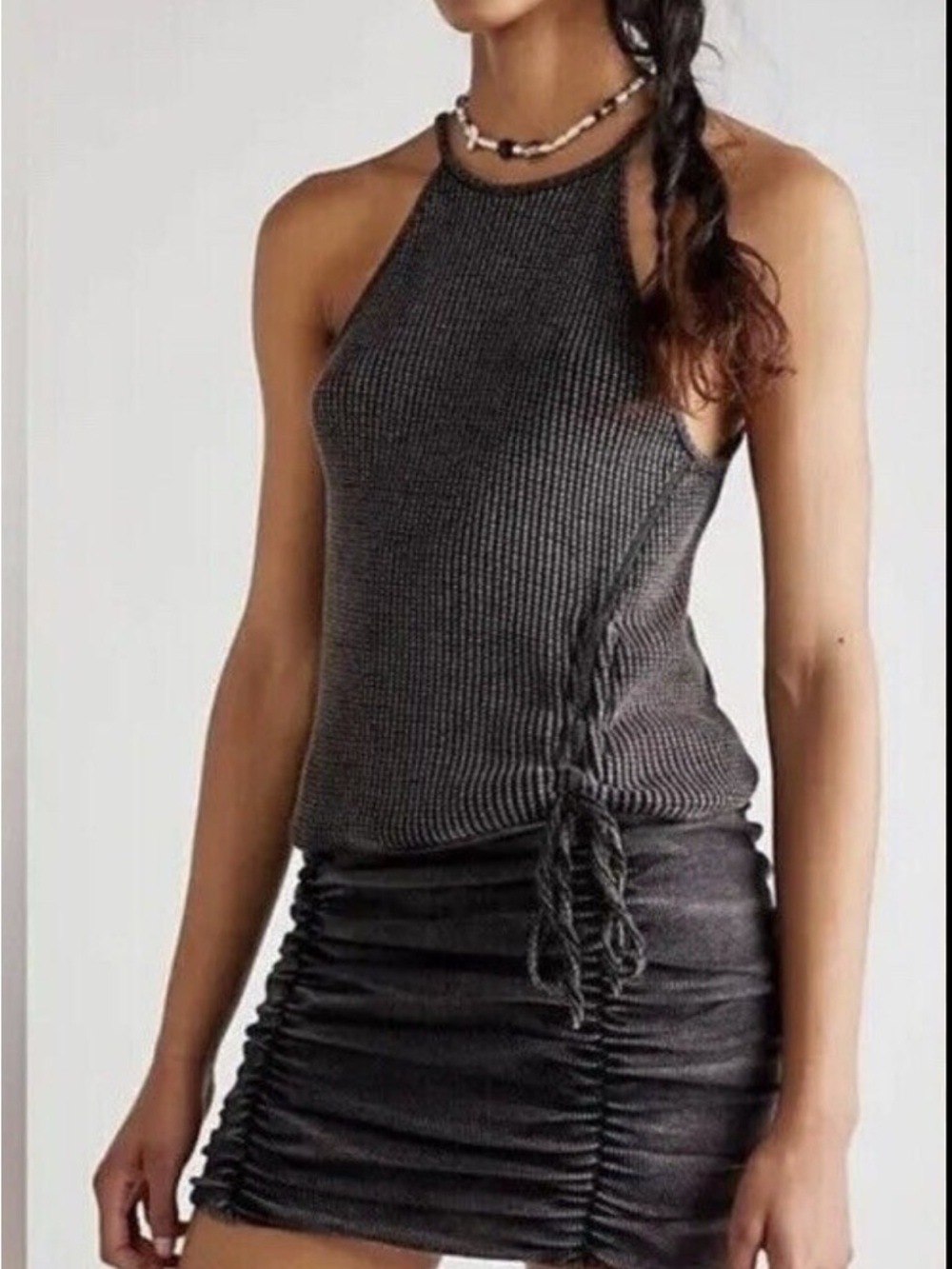 FP One Free Peoplw Ribbed Dress Side Tie in Dark Gray